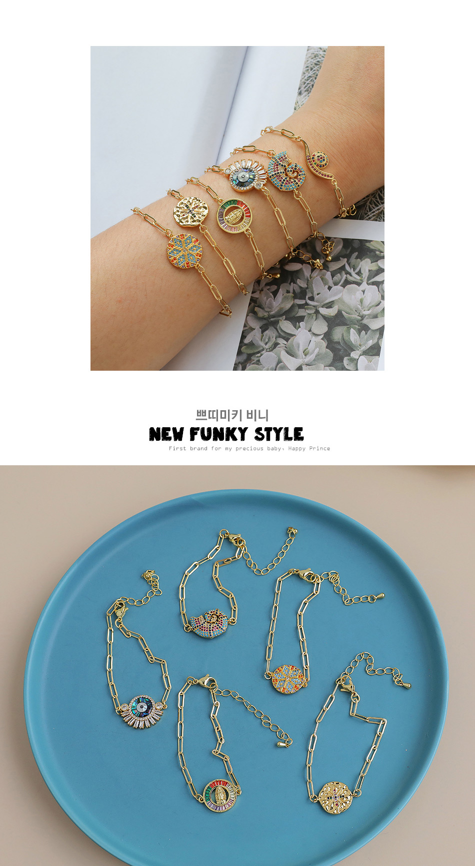 Fashion 6#gold Color Copper Inlaid Zircon Geometric Bracelet,Bracelets