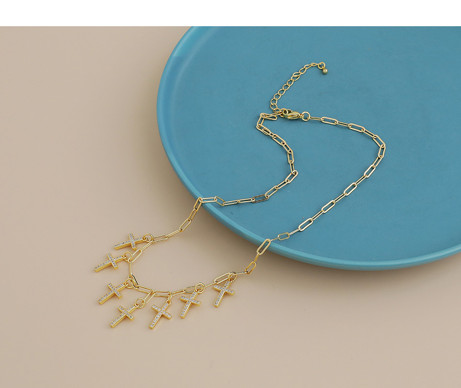 Fashion 3#gold Color Copper Inlaid Zircon Cross Necklace,Necklaces
