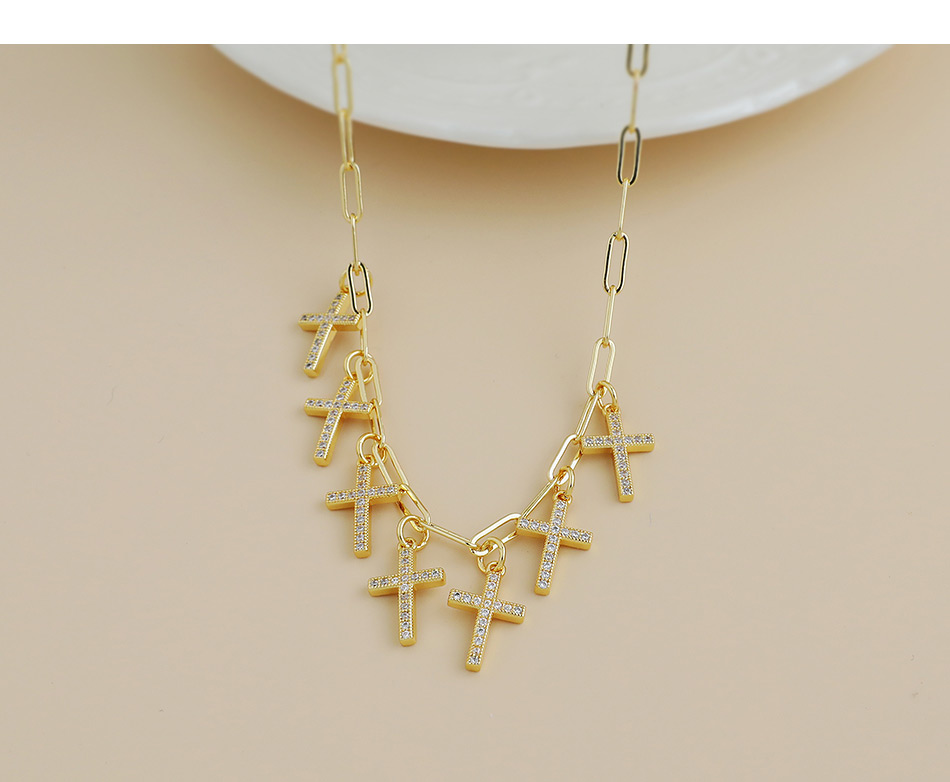 Fashion 2#gold Color Copper Inlaid Zircon Cross Necklace,Necklaces