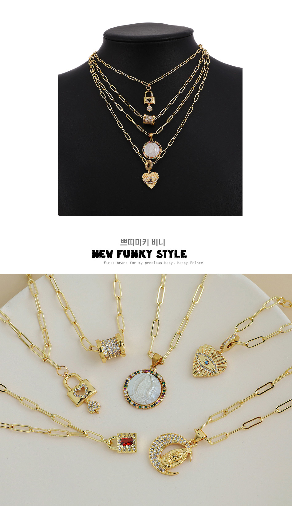 Fashion 5#gold Color Copper Inlaid Zircon Love Lock Crescent Necklace,Necklaces