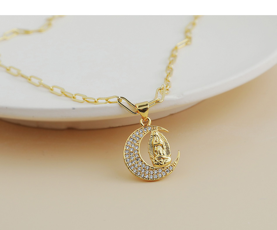 Fashion 8#gold Color Copper Inlaid Zircon Love Lock Crescent Necklace,Necklaces