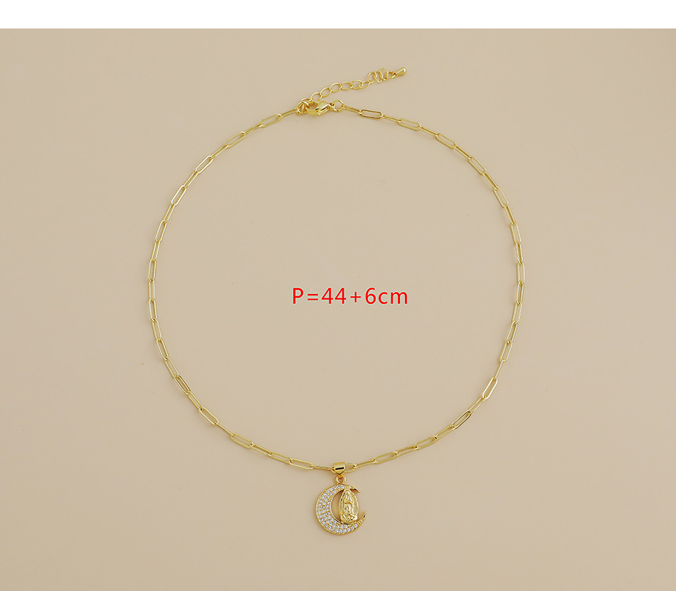 Fashion 3#gold Color Copper Inlaid Zircon Love Lock Crescent Necklace,Necklaces