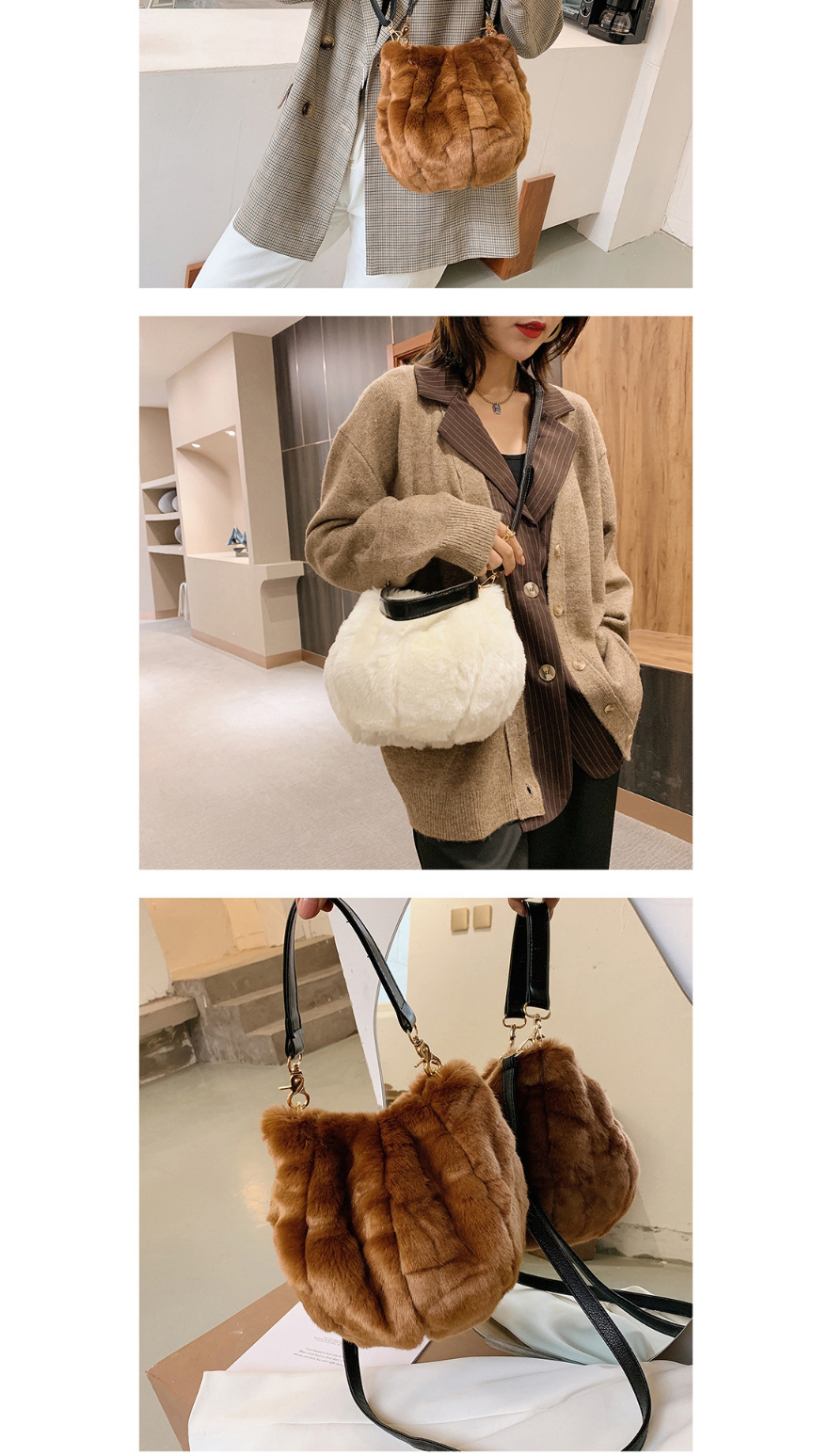 Fashion Fuchsia Plush Pleated Shell One-shoulder Messenger Bag,Handbags