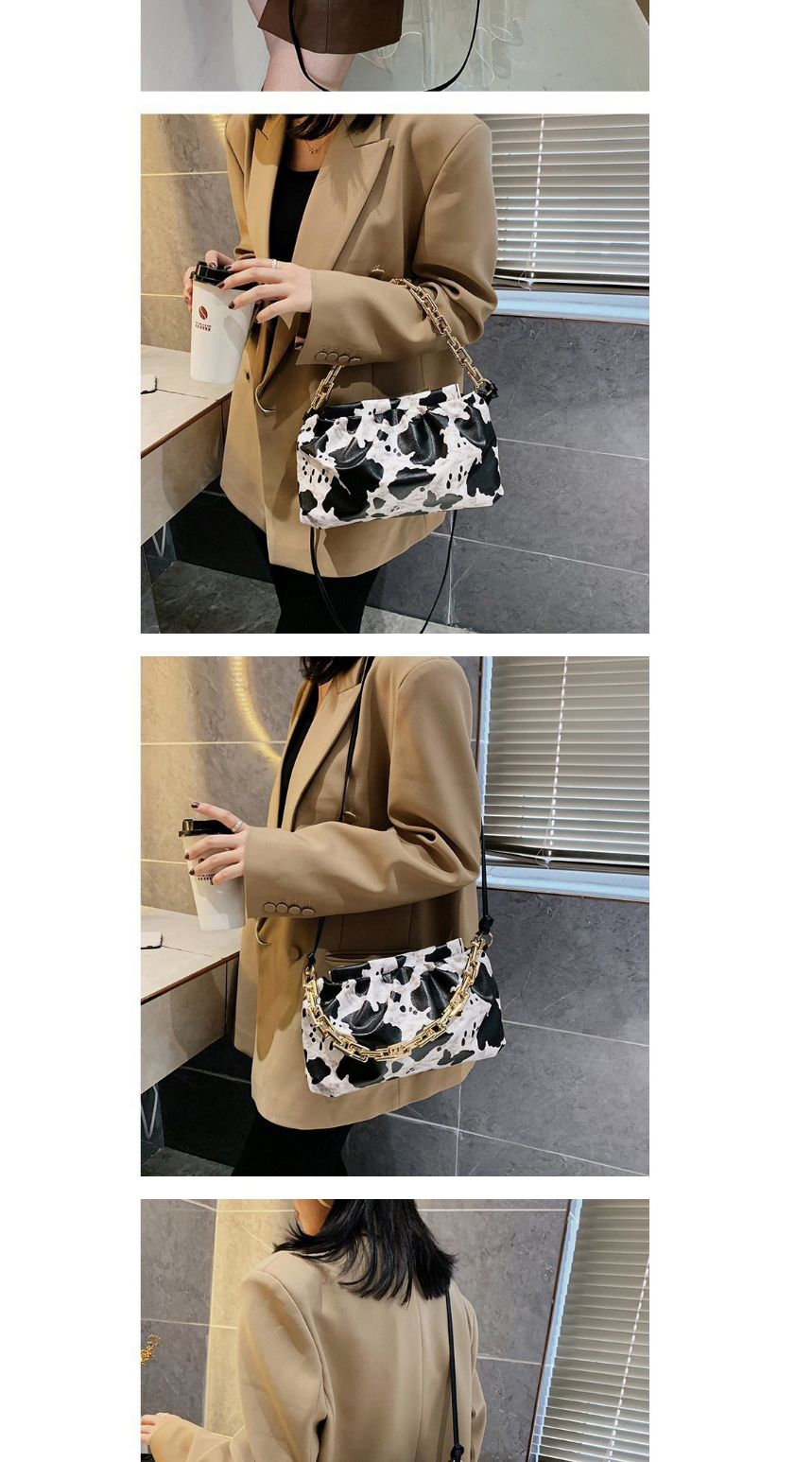 Fashion Cow Pattern Chain Animal Pattern Clip Shoulder Crossbody Bag,Shoulder bags