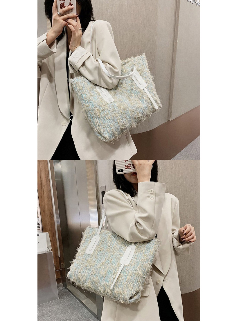 Fashion Beige Woolen Stitching Large Capacity One-shoulder Messenger Bag,Shoulder bags