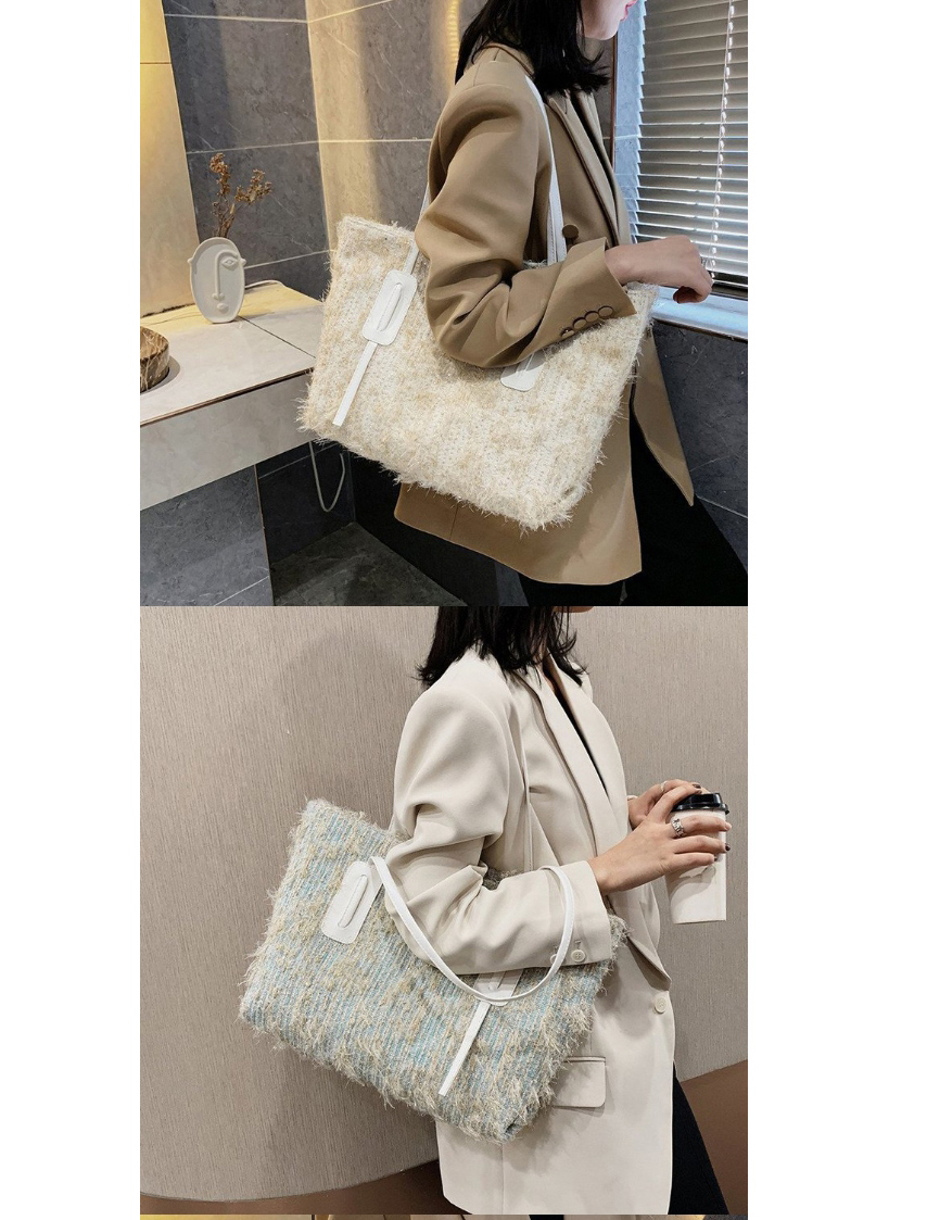 Fashion Blue Woolen Stitching Large Capacity One-shoulder Messenger Bag,Shoulder bags