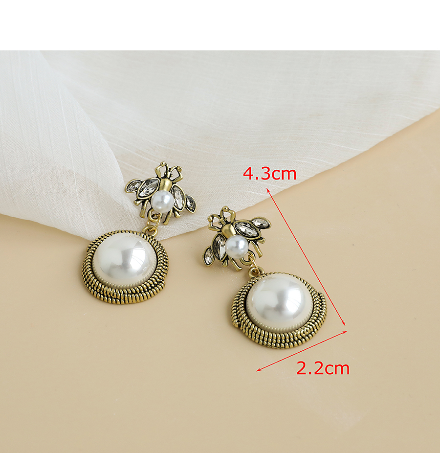  Golden Alloy Pearl Insect Ear Studs,Drop Earrings