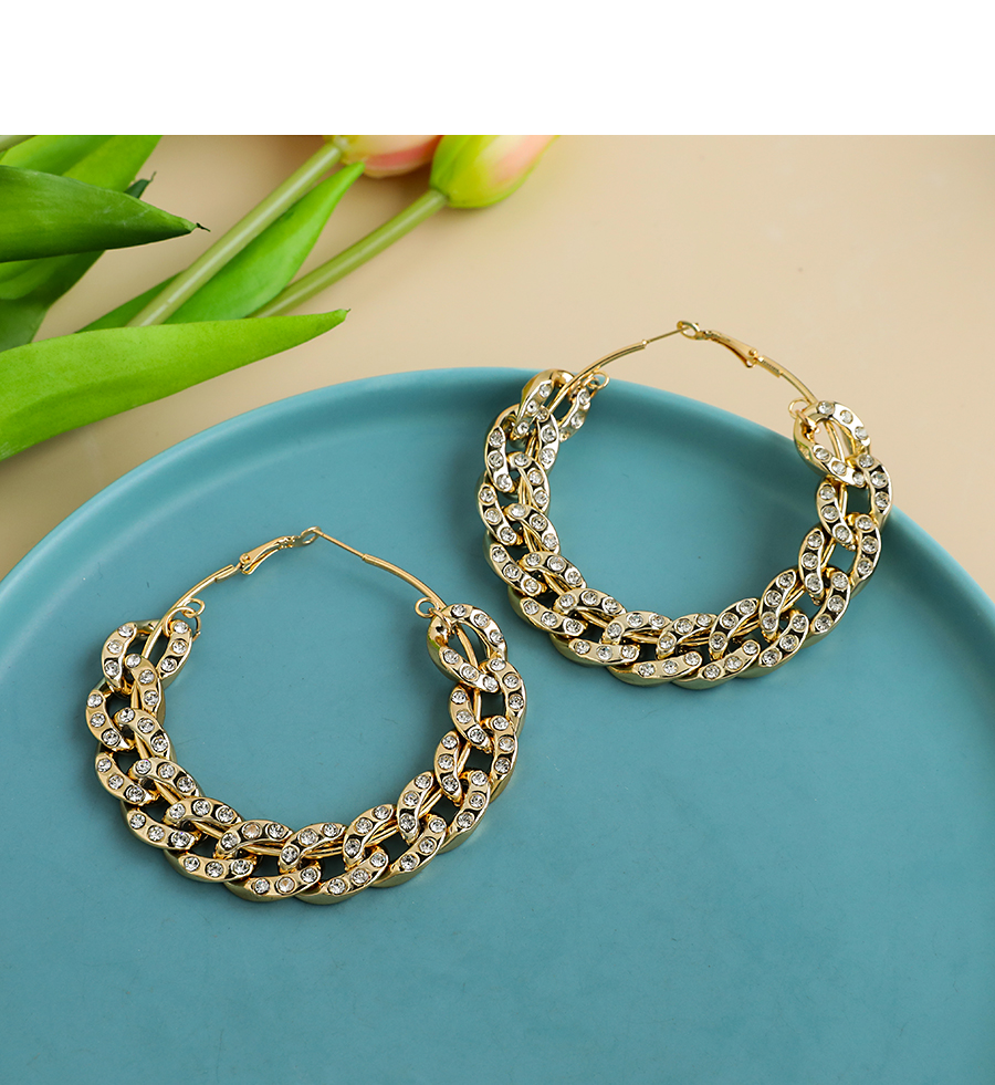  Silver Alloy Resin Diamond Chain Circle Earrings,Drop Earrings
