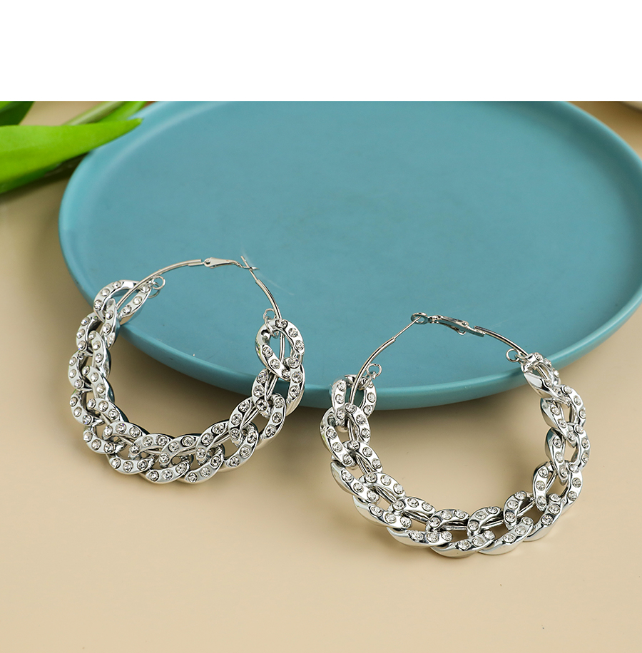  Golden Alloy Resin Diamond Chain Circle Earrings,Drop Earrings