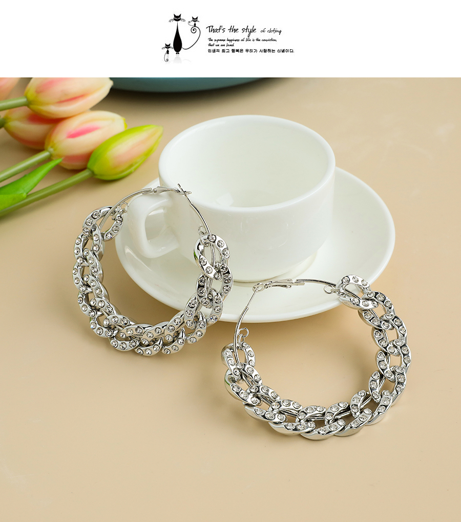  Silver Alloy Resin Diamond Chain Circle Earrings,Drop Earrings