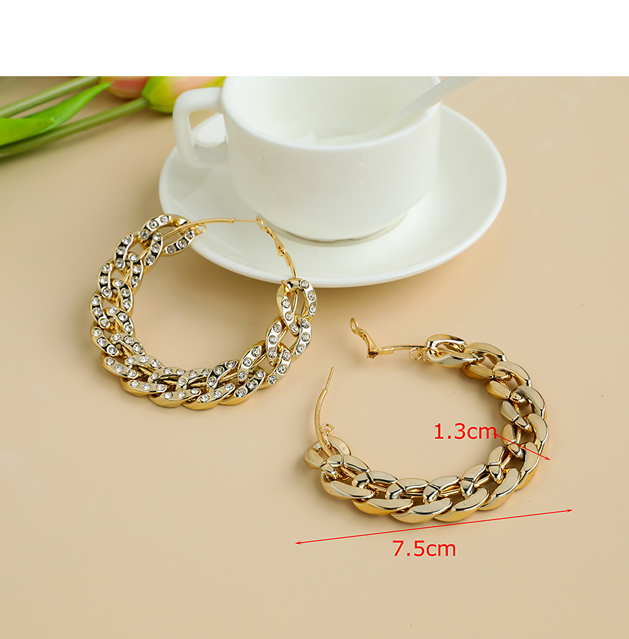  Golden Alloy Resin Diamond Chain Circle Earrings,Drop Earrings