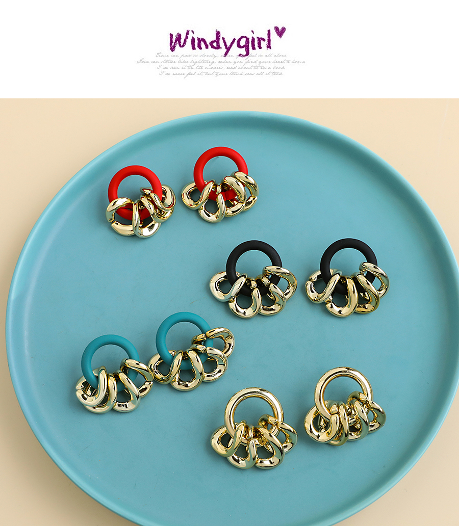  Black Resin Round Chain Ring Earrings,Drop Earrings
