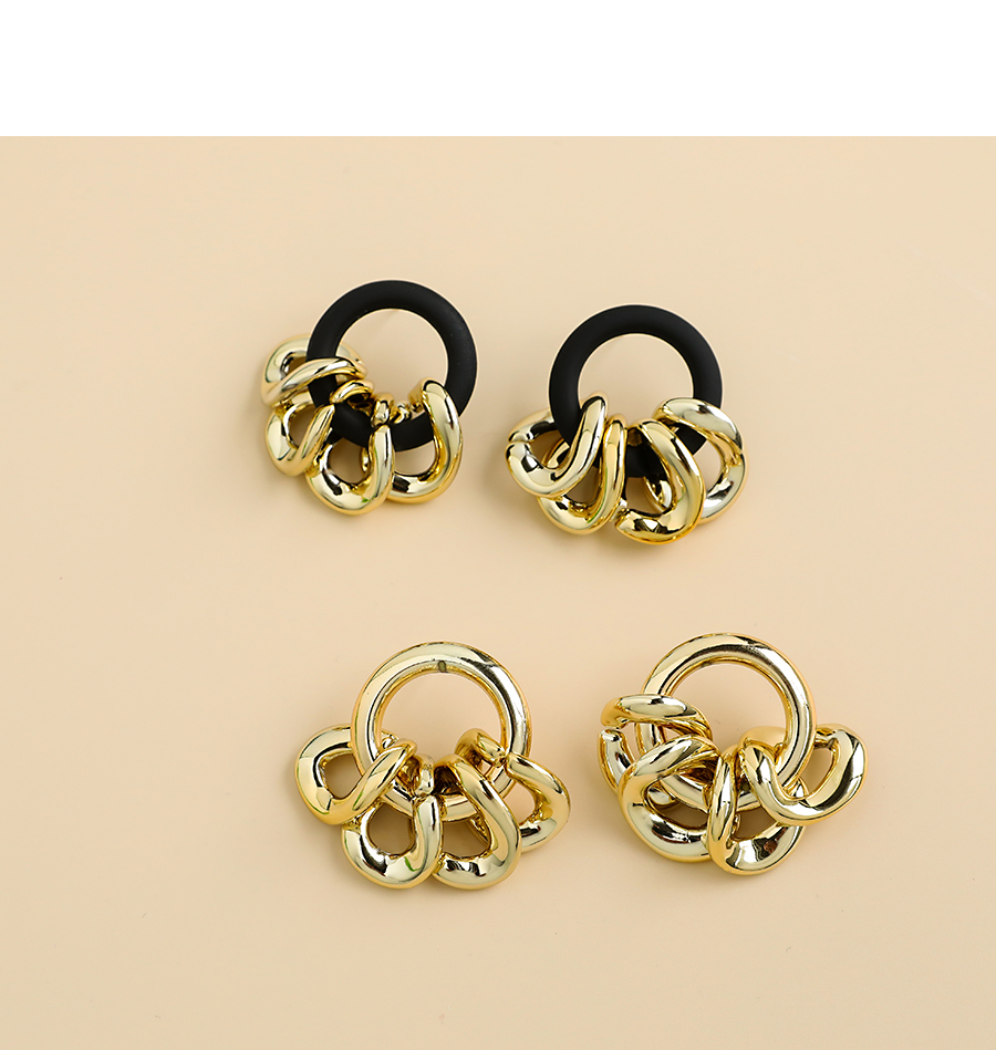  Black Resin Round Chain Ring Earrings,Drop Earrings