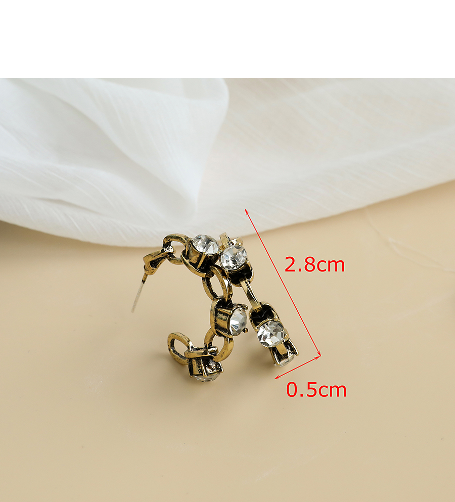  Ancient Gold Alloy Diamond Chain Semicircle Earrings,Stud Earrings