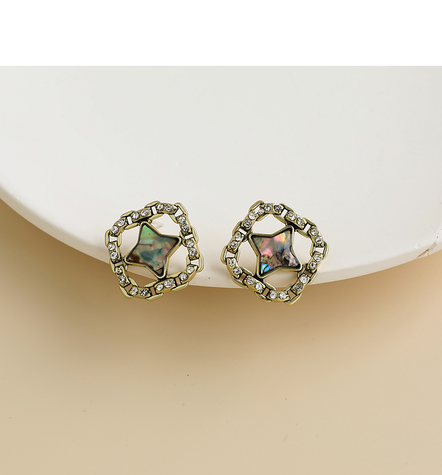 Fashion Ancient Gold Alloy Diamond Chain Square Star Stud Earrings,Stud Earrings
