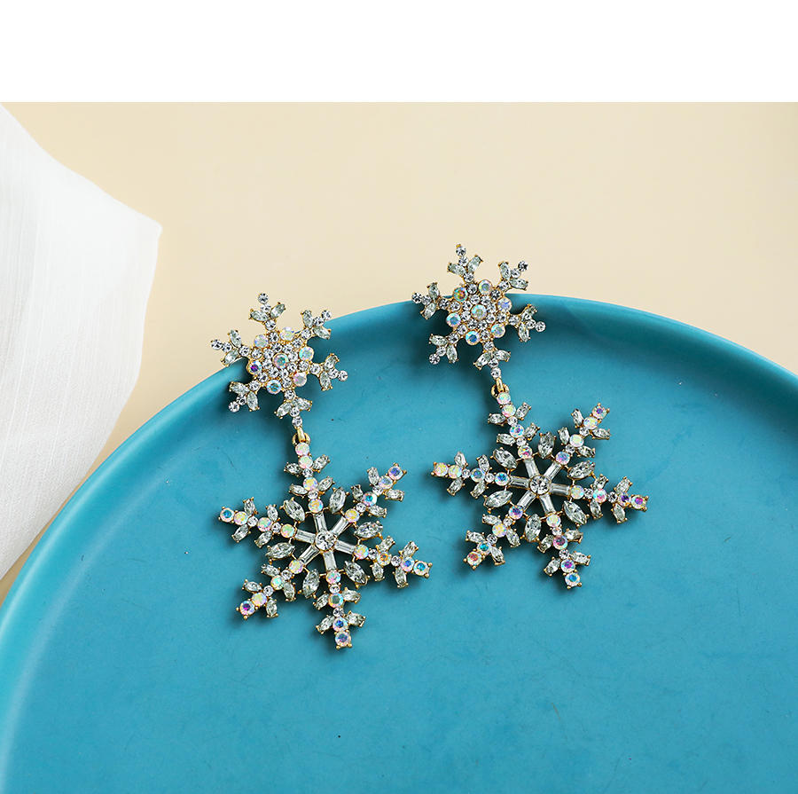  Ab Color Alloy Diamond Snowflake Earrings,Drop Earrings