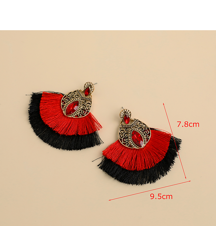  Black Alloy Diamond-studded Clan Style Double Tassel Earrings,Drop Earrings