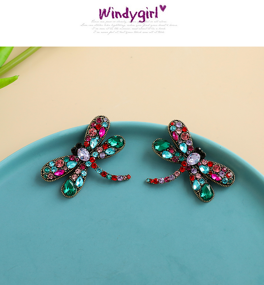  Color Alloy Diamond Dragonfly Stud Earrings,Stud Earrings