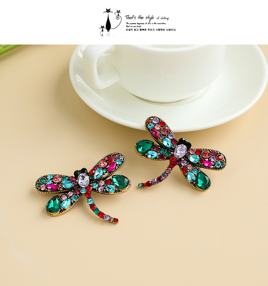  Color Alloy Diamond Dragonfly Stud Earrings,Stud Earrings