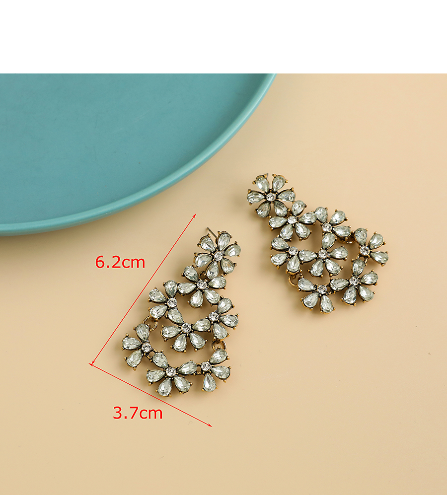  Black Alloy Diamond Geometric Flower Earrings,Drop Earrings