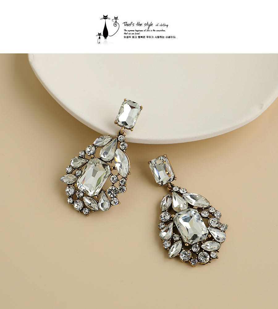  White Alloy Diamond Cutout Drop Shape Earrings,Drop Earrings