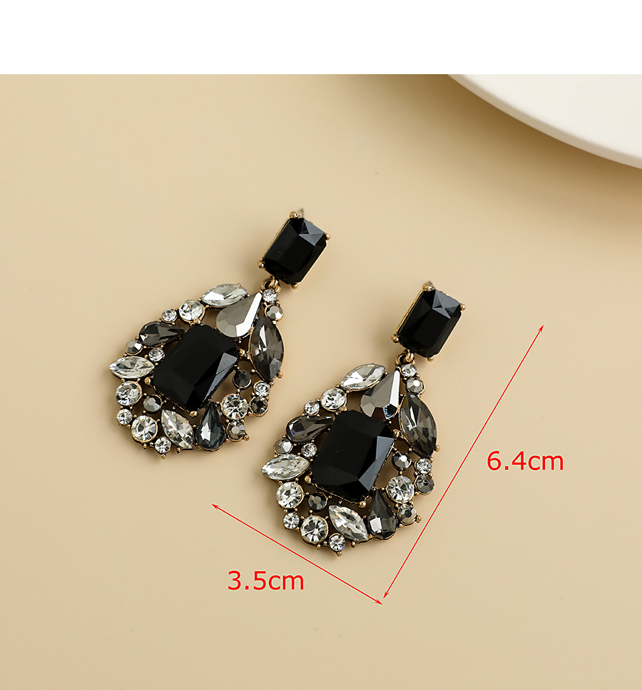  Black Alloy Diamond Cutout Drop Shape Earrings,Drop Earrings