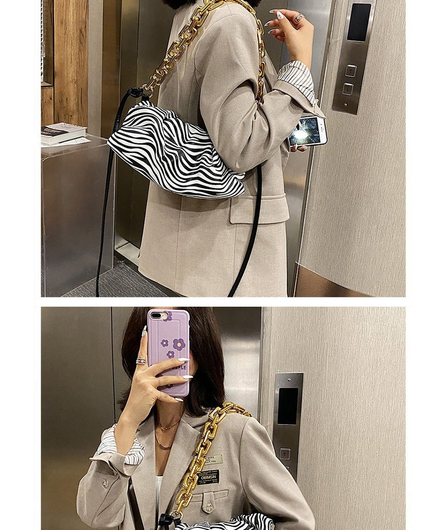 Fashion Zebra Pattern Zip Stripe Chain Pleated Shoulder Bag,Messenger bags