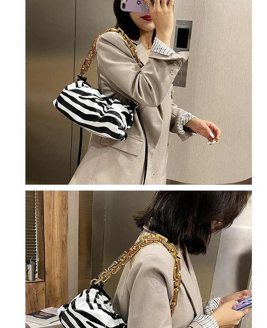 Fashion Zebra Pattern Zip Stripe Chain Pleated Shoulder Bag,Messenger bags