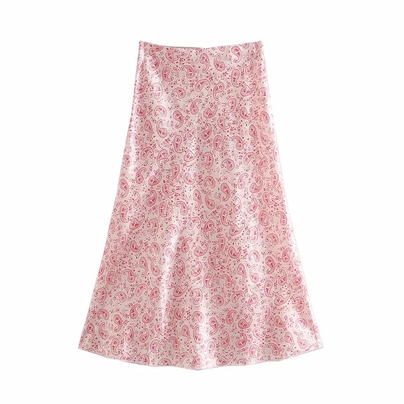 Fashion Color Cashew Satin Print Skirt,Skirts