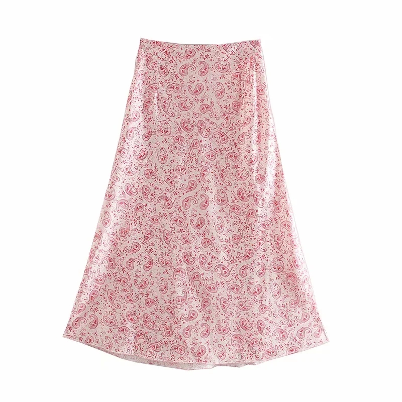 Fashion Color Cashew Satin Print Skirt,Skirts
