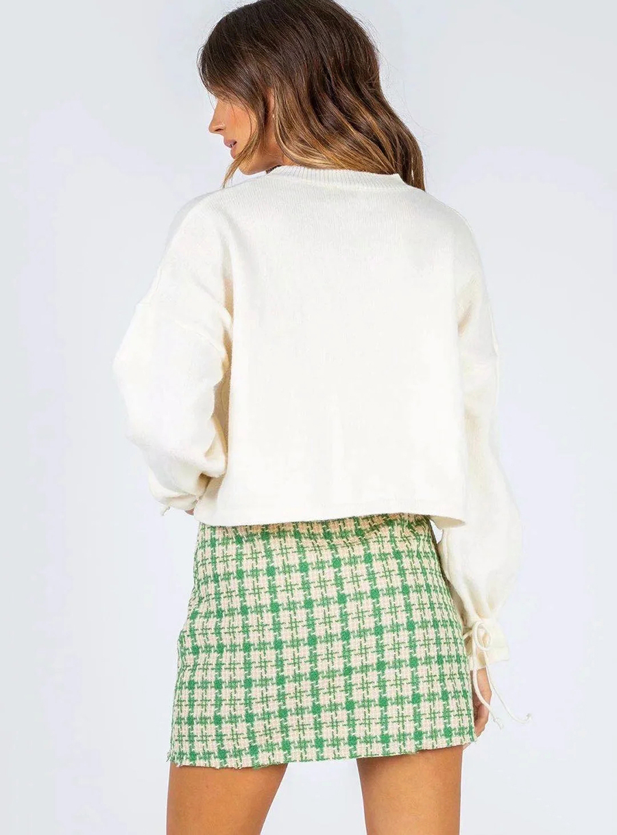 Fashion Green Houndstooth Woolen Skirt,Skirts