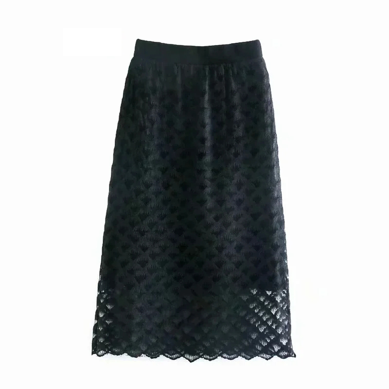 Fashion Peacock Black Flower Double-sided Knitted Wool Lace Skirt,Skirts