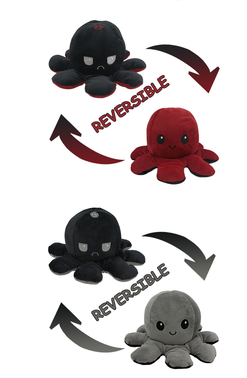 Fashion Claret+black Double-sided Flip Doll Octopus Plush Doll,Festival & Party Supplies