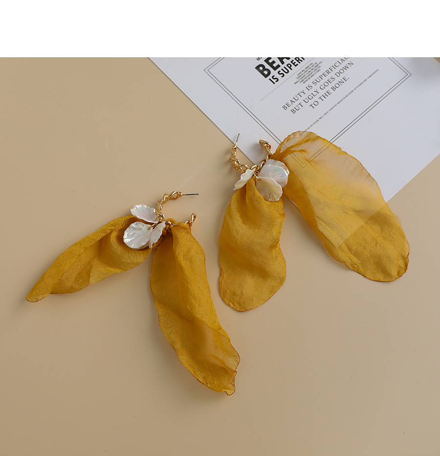 Fashion Yellow Alloy Chain Resin Shell Net Yarn Tassel Earrings,Drop Earrings