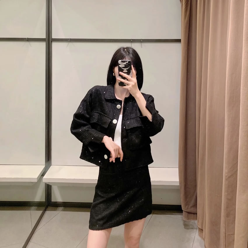 Fashion Black Sequin Pocket Stitching Skirt,Skirts