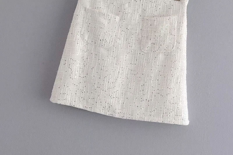 Fashion White Sequin Pocket Stitching Skirt,Skirts