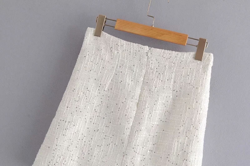 Fashion White Sequin Pocket Stitching Skirt,Skirts