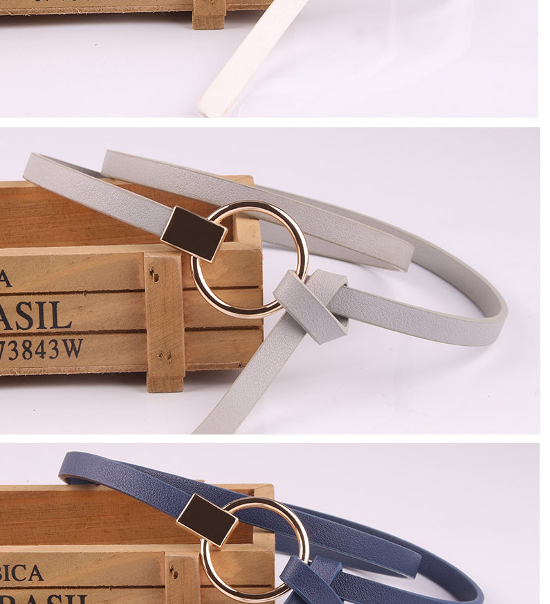 Fashion Navy Knotted Round Button Thin Belt With Sweater Dress,Thin belts