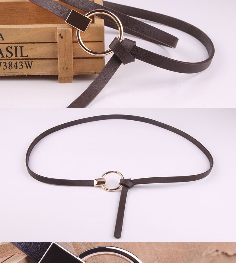 Fashion Camel Knotted Round Button Thin Belt With Sweater Dress,Thin belts