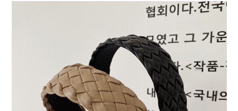 Fashion Shallow Khaki Faux Leather Woven Openwork Broad-side Headband,Head Band