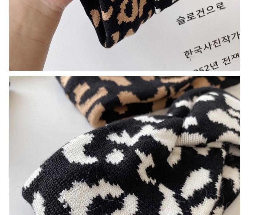 Fashion Black And White Knitted Woolen Letter Crossed Broad-sided Houndstooth Leopard Headband,Hair Ribbons