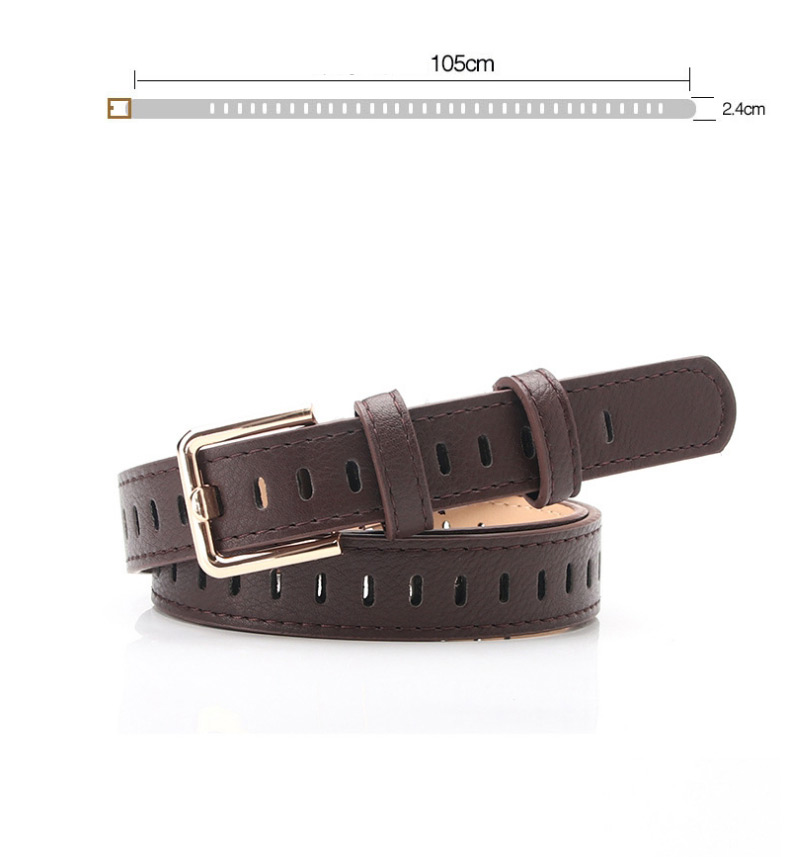 Fashion Brown Hollow Non-perforated Imitation Leather Thin Belt,Wide belts
