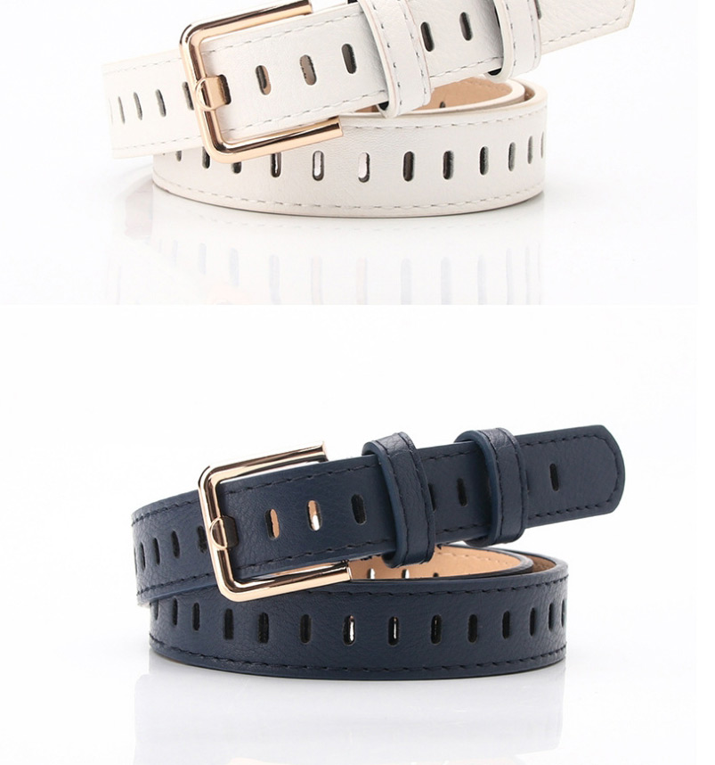 Fashion Brown Hollow Non-perforated Imitation Leather Thin Belt,Wide belts