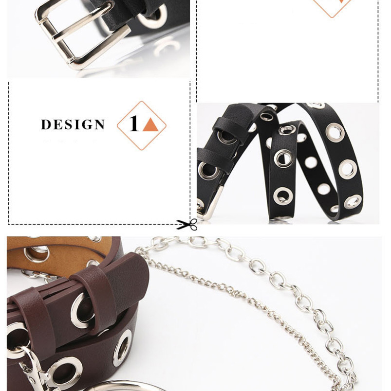 Fashion Brown Circle Chain Full Hole Belt,Wide belts