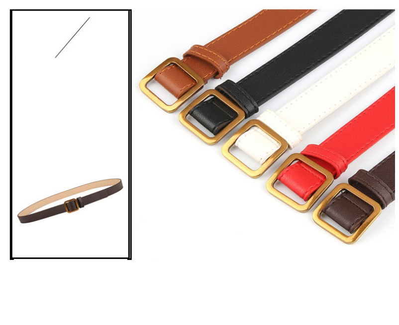 Fashion Red Square Buckle Non-perforated Soft Leather Jeans Belt,Wide belts