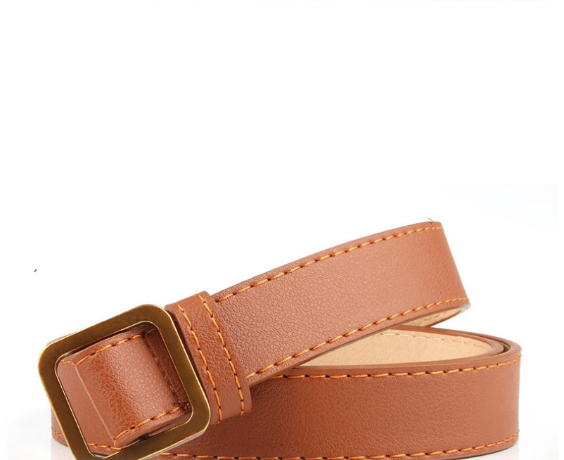 Fashion Coffee Square Buckle Non-perforated Soft Leather Jeans Belt,Wide belts