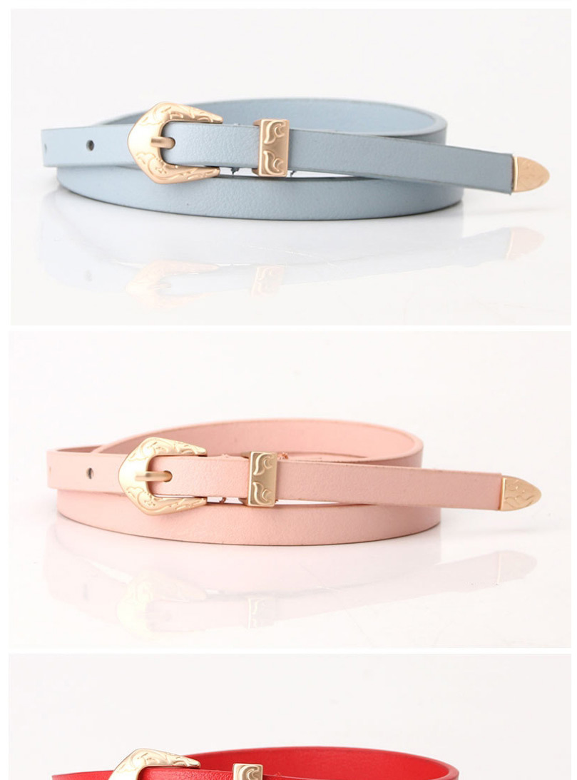 Fashion Navy Thin Leather Belt Carved Buckle Alloy Belt,Thin belts