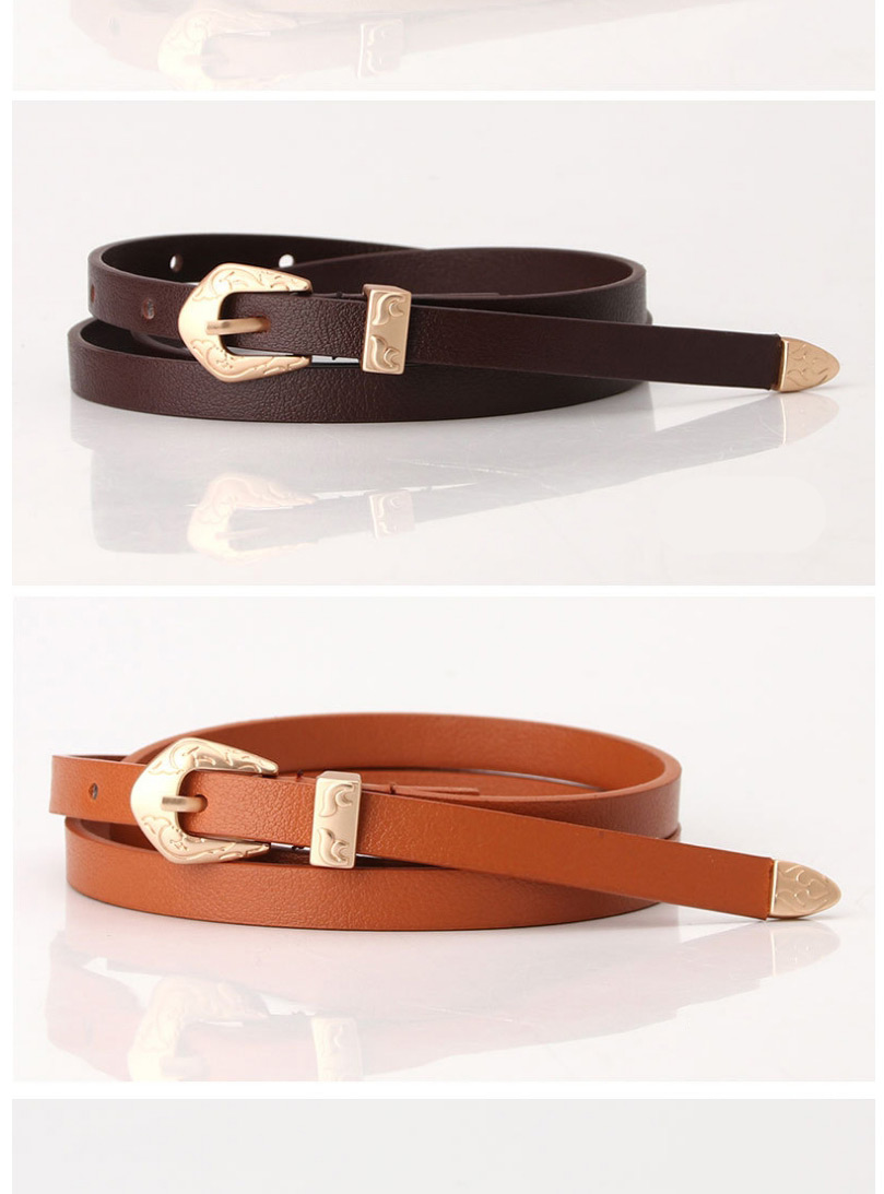 Fashion Gray Thin Leather Belt Carved Buckle Alloy Belt,Thin belts