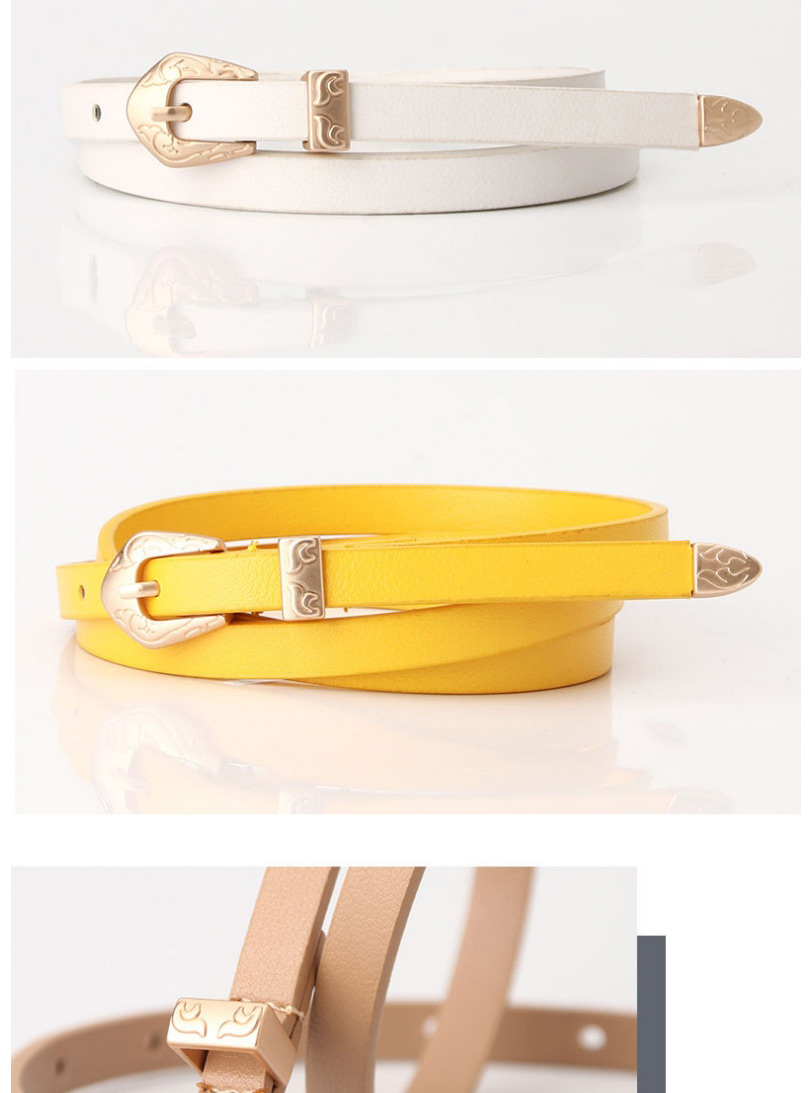 Fashion Brown Thin Leather Belt Carved Buckle Alloy Belt,Thin belts