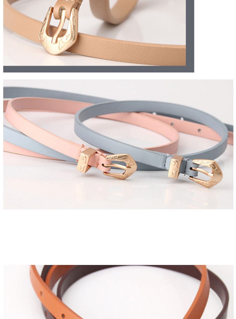 Fashion Light Blue Thin Leather Belt Carved Buckle Alloy Belt,Thin belts